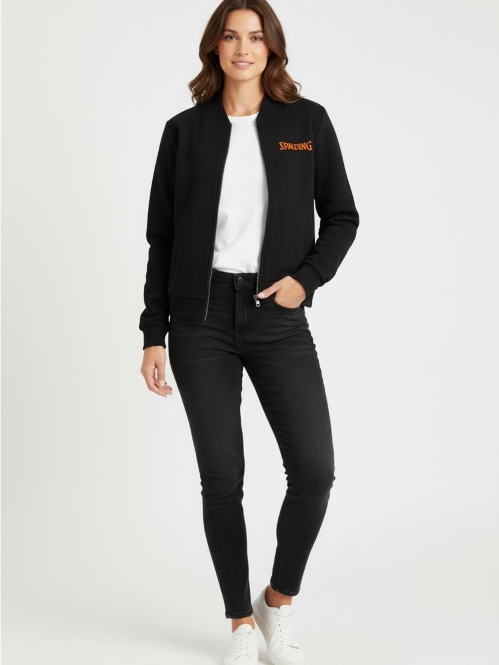 Spalding Women’s Black Fleece Bomber Jacket - Medium